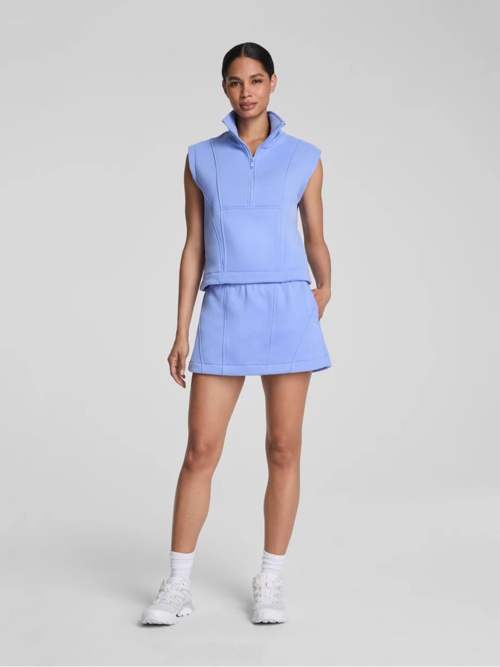 NWT SPANX BoostUp Hyacinth Sleeveless Half-Zip Cotton Fleece Top Size Medium